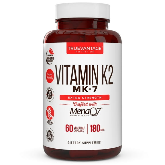 Truevantage Nutrition Vitamin K2 MK-7 MenaQ7 Supplement 180mcg - 60 Vegetable Capsules