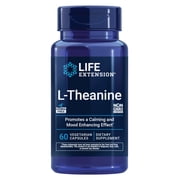 Life Extension L-Theanine, amino acid theanine, calm, relaxation, mood, gluten-free, non-GMO, vegetarian, 100 mg, 60 capsules