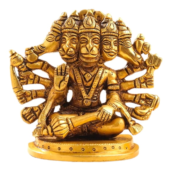 Ashtadhatu Brass Shri Panchmukhi Hanuman Ji Idol, Bajrang Bali Ji - 6 Inch, Gold, Antique Statue Of God Hanuman Ji Decorative Showpiece Home Office Temple, Bring Prosperity & Good Luck