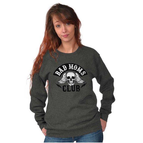 Bad Moms Club Funny Mothers Day Skull Women Crewneck Sweatshirt Brisco Brands S