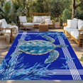 thumbnail image 2 of Turtle Navy Blue Outdoor Rug 5x8 Ft - Reversible Patio Rug Outdoor Camping Rugs, Coastal Starfish Coral Ocean Stripes Washable Indoor Outdoor Area Rugs, Non-Slip Outdoor Carpet Runner for Deck/Porch, 2 of 8