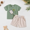 thumbnail image 2 of Splozh Baby Boy Summer Clothes Toddler Short Sleeves Embroidered Shirt Tops Gingham Shorts Set Summer Outfits Beige,5-6 Years, 2 of 6