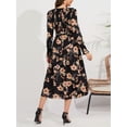 thumbnail image 5 of Liacowi Women Vintage Long Dress Elegant Flower Print U Neck Long Sleeve Dress Boho Flowy Tie Up Loose Fit Beach Dress, 5 of 8