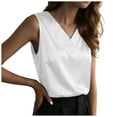 thumbnail image 6 of felwors Women's Silk Satin Tank Tops V Neck Casual Camisoles Sleeveless Business Work Blouses Dressy Summer Shirts(White, M), 6 of 7