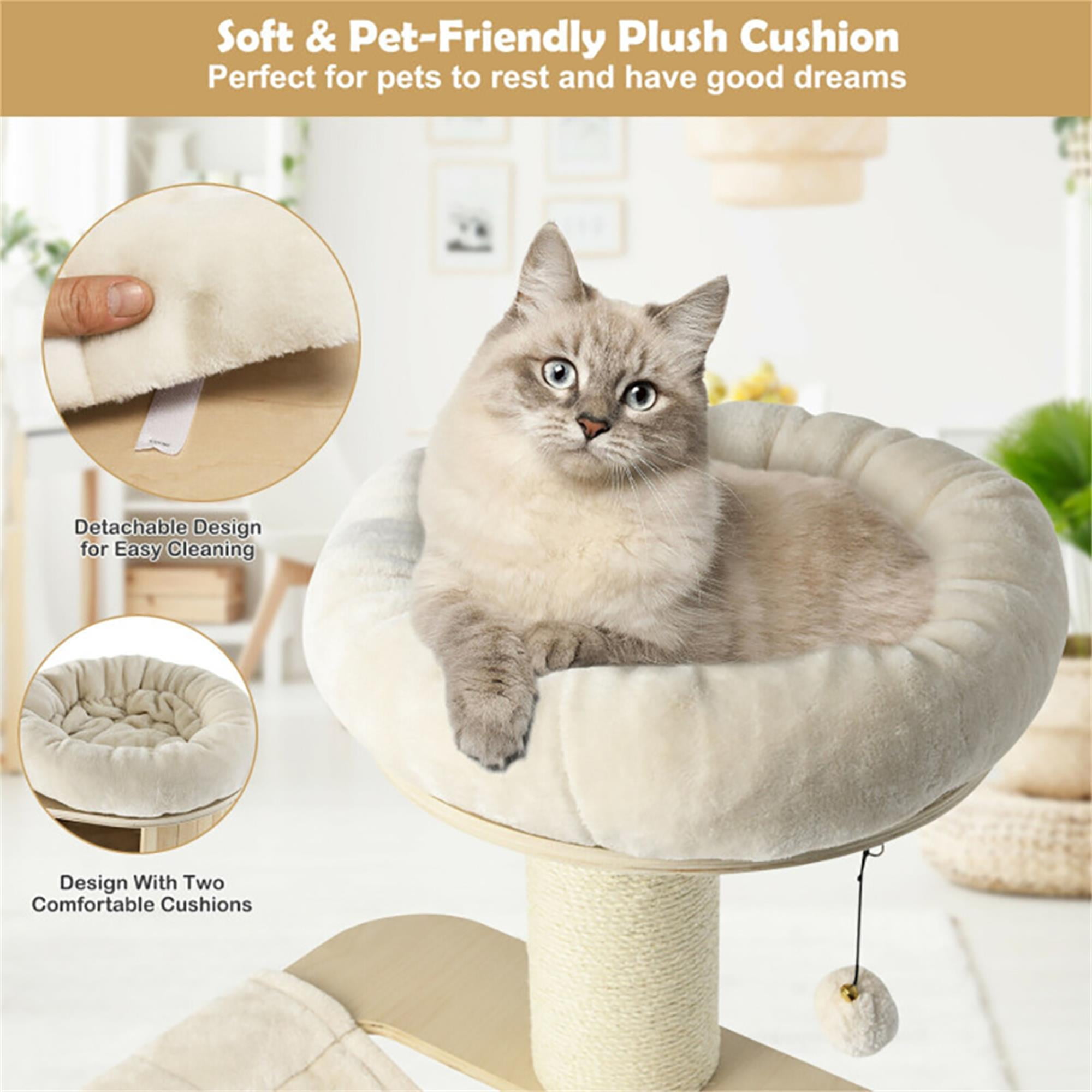 Kadyn 68" Wood Cat Tree Tower for Indoor Cats, Multi-Level Cat Condo with Scratching Posts, Perch, Washable Removable Cushions, Cat Furniture, Beige
