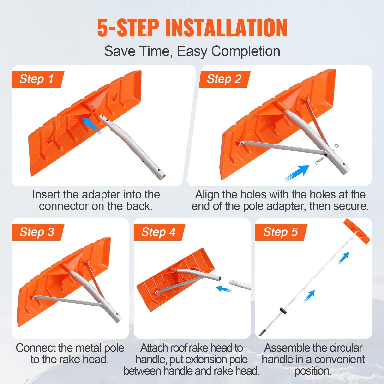 VEVOR Snow Rake 25'' ABS Blade Snow Removal Tool 21ft Aluminium Roof Shovel