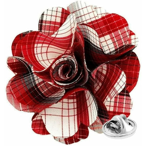 Vittorio Vico Men's Formal Metallic Silver Accent Plaid Flower Lapel Pin: Flower Pin Suit Accessories Pins for Suit or Tuxedo