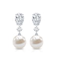 thumbnail image 2 of Rosec Jewels Freshwater Pearl Drop Earrings with Moissanite for Women - AAA Quality, 925 Sterling Silver, 2 of 6