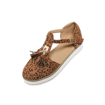 

Bnwani Shoes for Women 2022 Summer Tassel Baotou Hollow T-shaped Platform Shoes Suede Buckle Sandals Brown 7.5