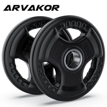 ARVAKOR 2-Inch Rubber Coated Olympic Grip Plate for Strength Training, Weightlifting and Bodybuilding, Solid Cast Iron Weight Plates for Barbell, 2.5-45LBS