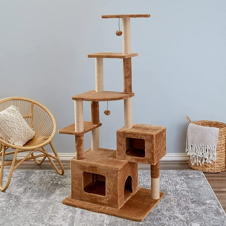 UPC: 0850016786531 | Two by Two Walnut Brown 66-inch Cat Tree Tower Condo Scratch Pad & Playground