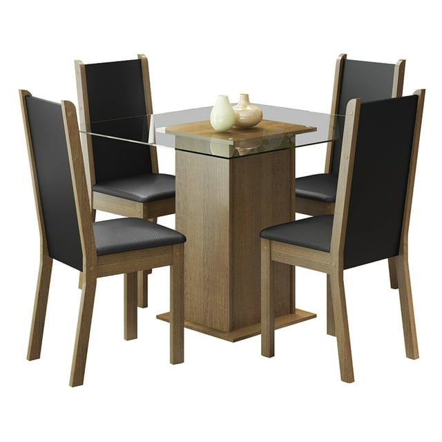 Juego de Comedor Mesa con Tablero de Vidrio y 4 Sillas Marrón/Crema/Perola Aline Madesa