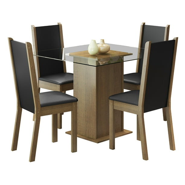 Juego de Comedor Mesa con Tablero de Vidrio y 4 Sillas Marrón/Crema/Perola Aline Madesa