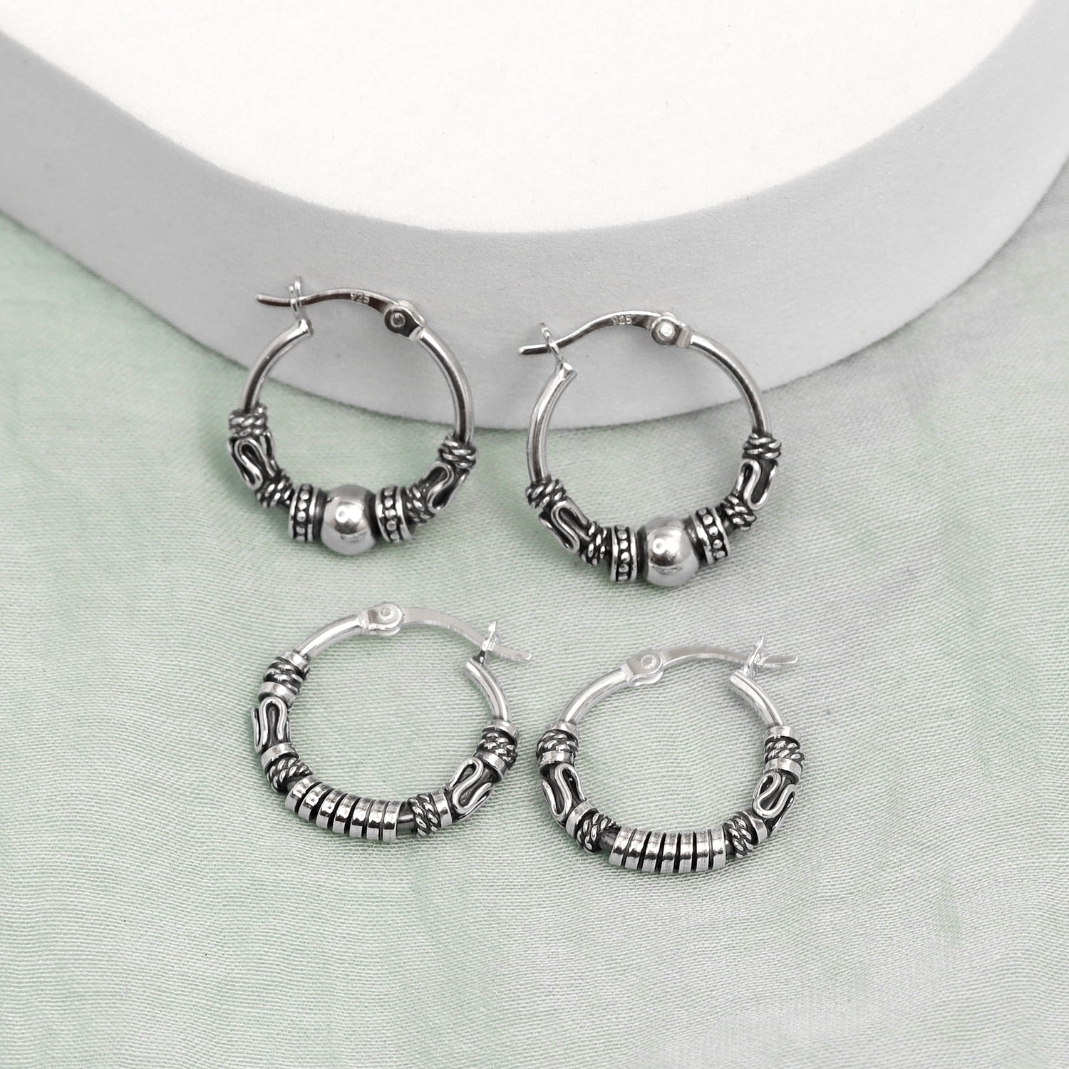 LeCalla Antique 925 Sterling Silver Hoop Earrings Set of 3 Pairs Lightweight for Women and Teen (17MM)
