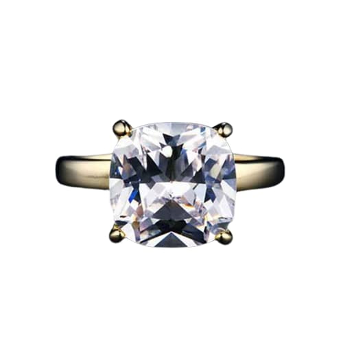 HeartsAndYou 1.5ct Cushion Cut Moissanite 4 Prong Solitaire Engagement Ring for Women 18k Yellow Gold Over Silver