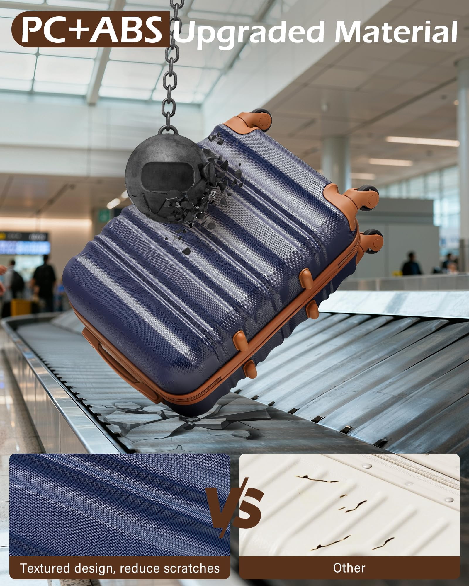 LONG VACATION Carry On Luggage Sets 3 Piece 20 Inch Suitcase Set, ABS+PC Hardshell Lightweight Travel Luggage with Spinner Wheels & YKK Zipper TSA Lock (20 INCH (BP/TB), NAVY)