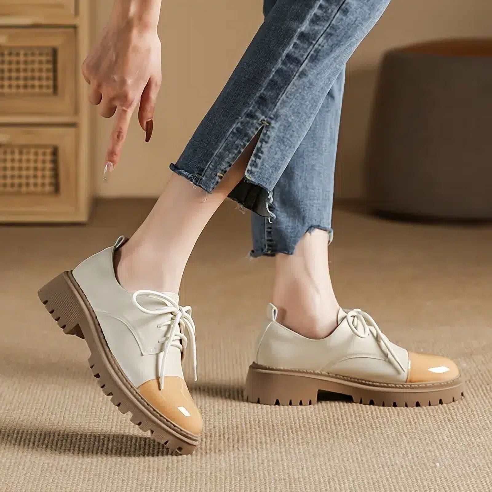 【THEAIRTOWN】person flatform shoes★ Women's Two Tone Color Oxford Shoes, Round Toe Platform Lace