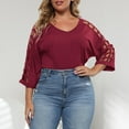 thumbnail image 5 of Loopsun Womens Tops Plus Size, Womens 3/4 Sleeve T Shirts, Women's Solid Hollow Shoulder 3/4 Sleeve V-Neck Blouse Top Red XXXL, 5 of 5