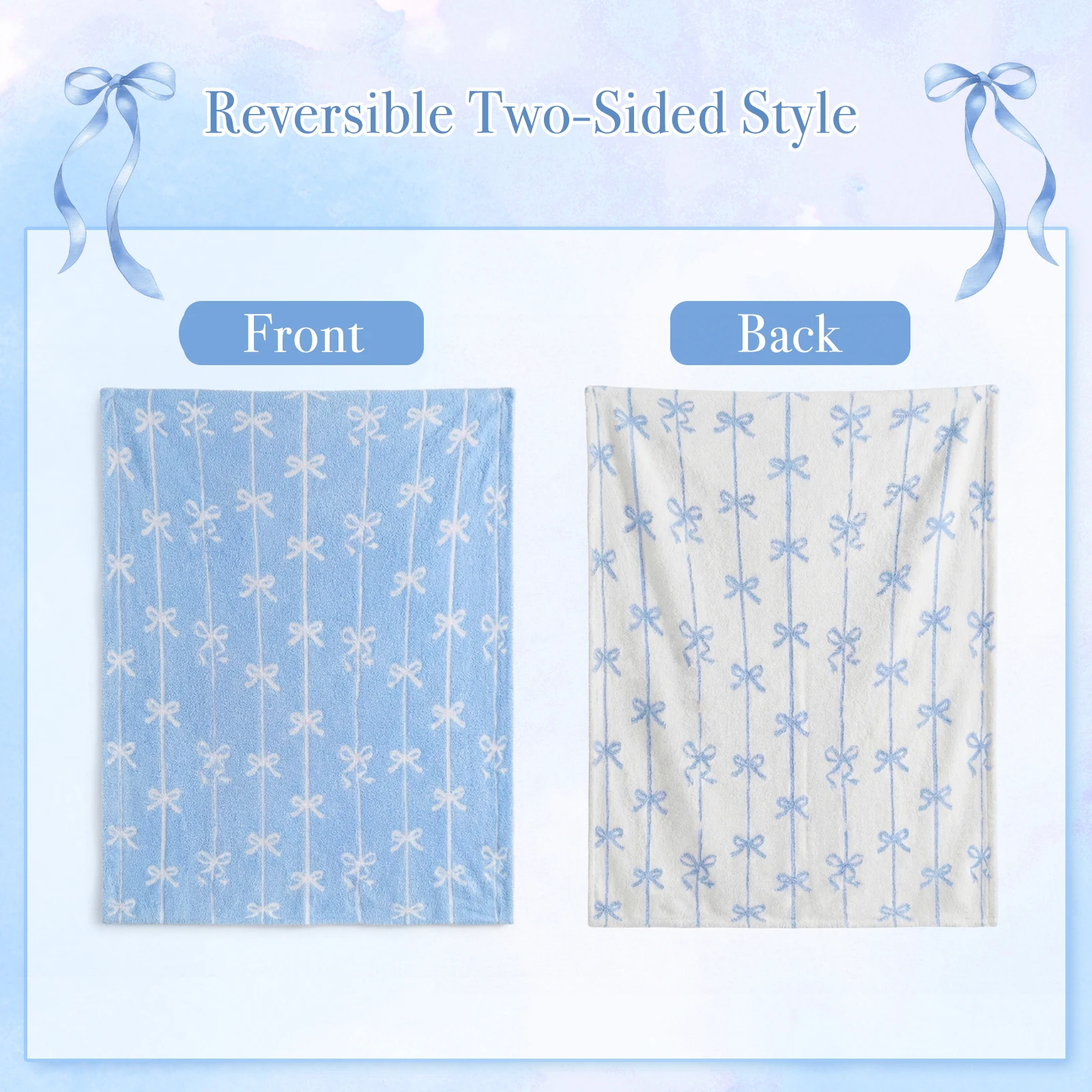 Catami Diamond Pattern Reversible Throw Blanket,Blue Bow,50*60