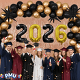 thumbnail image 3 of PMU 12 Pc Set Graduation Decorations | Number Balloons 2026 Black with Rose Gold Curtain Backdrop and Star Mylar | Graduation Party Supplies, 3 of 6