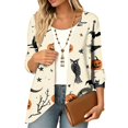 thumbnail image 2 of IYYVV Halloween Cardign Sweaters for Women 3/4 Sleeve Lightweight Funny Pumpkin Printed Open Front Cardigan Complexion XL, 2 of 8