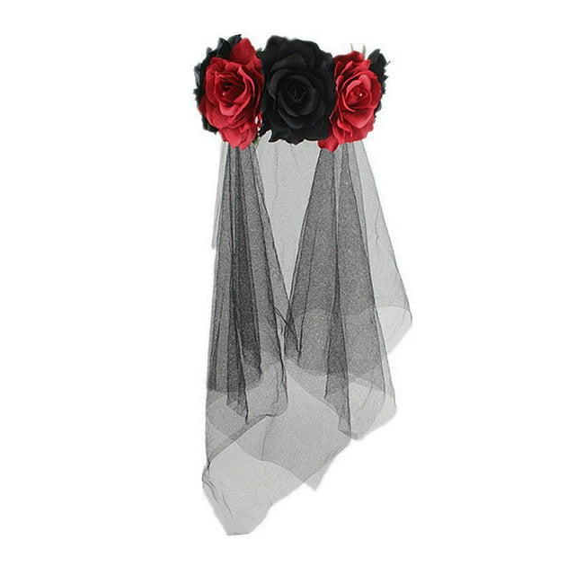 Guardurnaity Diadema de malla decorativa portátil para mujer, flor elegante para fiesta de Halloween, diadema para disfraz de mujer, tocado, regalo de Accesorio para el cabello negro rojo Guardurnaity AP018154-03