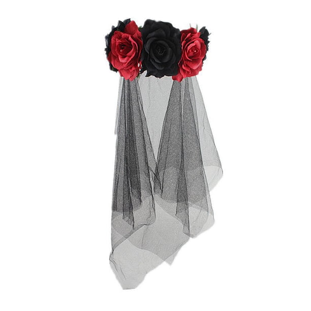 Minnieouse Diadema de malla decorativa portátil para mujer, flor elegante para fiesta de Halloween, diadema para disfraz de mujer, tocado, regalo de Accesorio para el cabello negro rojo Minnieouse AP018154-03