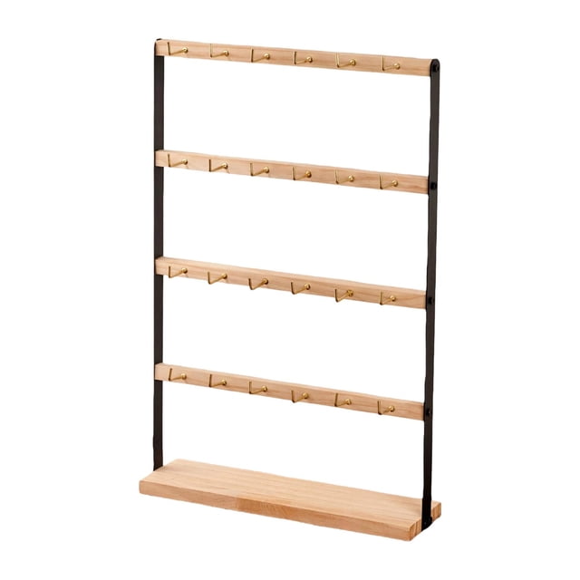 Expositor de joyería de madera, organizador de joyas, soporte resistente para pendientes, con ganchos para llaveros, para encimera. 4 niveles 24 ganchos