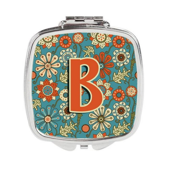 Letter B Flowers Retro Blue Compact Mirror