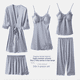 thumbnail image 1 of Pijamas de mujer Primavera Verano Otoño Camisón de seda Pantalones cortos Camisón Pantalones Ropa de hogar de cinco piezas, 1 of 5