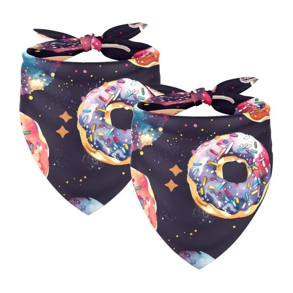 PhooArto Galaxy Dogs and Donuts Dog Bandanas, 2 Pack Soft Washable Pet Scarf Triangle for Large Dogs Puppies and Cats