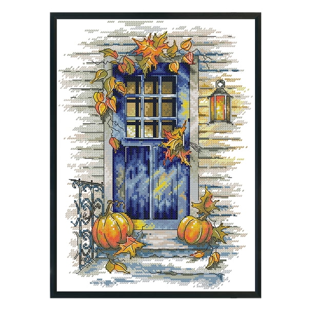 Cuadros Decorativos Bordado parcial Hilo de algodón ecológico 14CT Impreso Puerta de otoño Punto de cruz (FA317 Wdftyju embutido en tela
