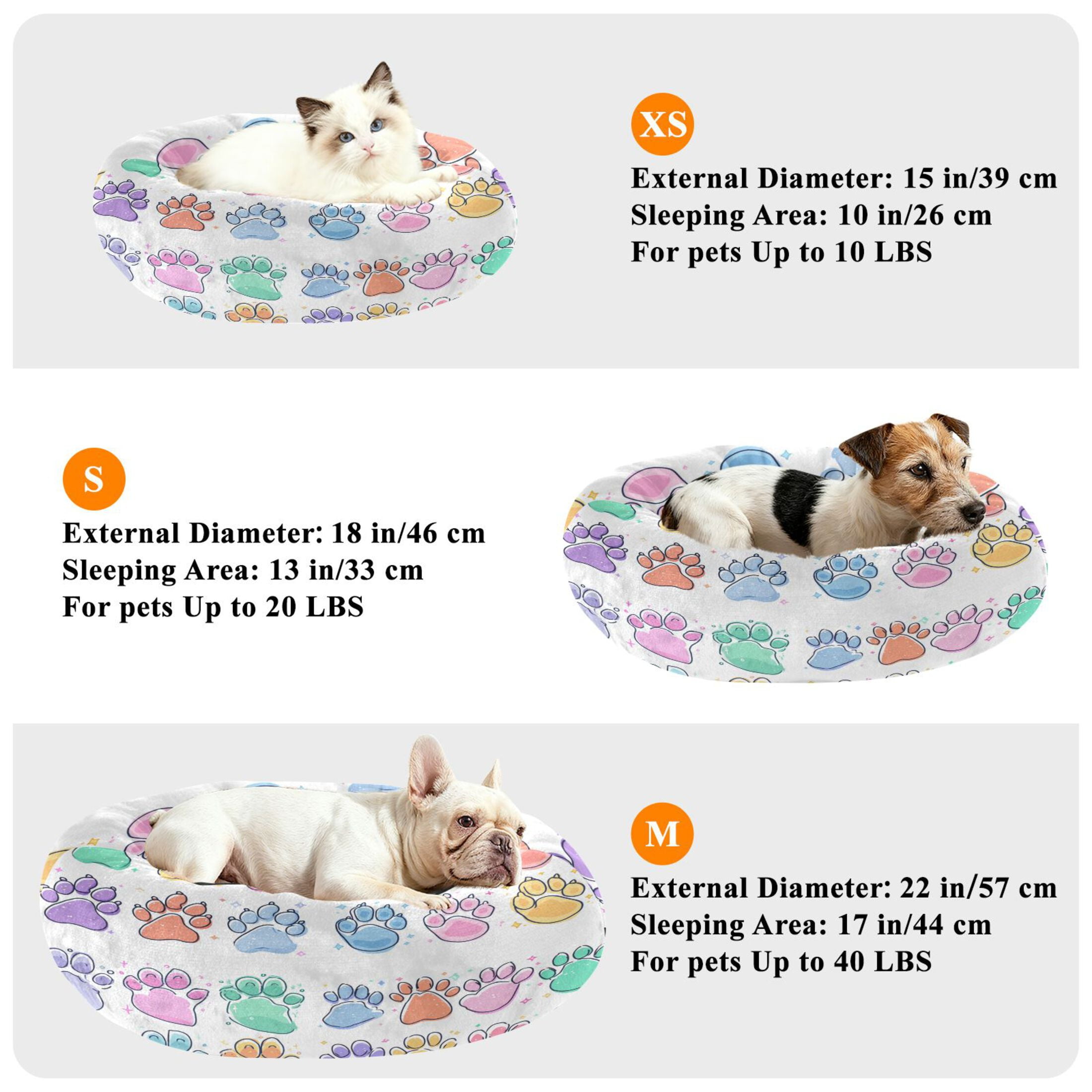 Iauyy Pet Couch Donut Cat Bed for Indoor Cats/Small Dogs Washable & Machine with Non-slip Bottom Calming Cat Furniture, Colorful Cat Paws (S)