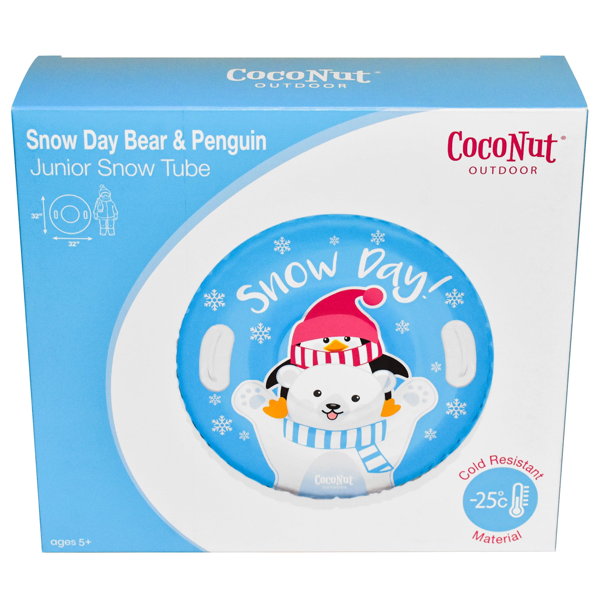 CocoNut Outdoor: Snow Day Bear & Penguin - 32" Inflatable Polar Bear & Penguin Junior Snow Tube - Heavy Duty Snow Sled with Sturdy Handles for Kids, Lightweight Snow Tube for Boys and Girls, Kids 5+