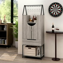 Marcus Multi-Storage Wood Wine Cabinet with 2 Doors, Vintage Gray Oak