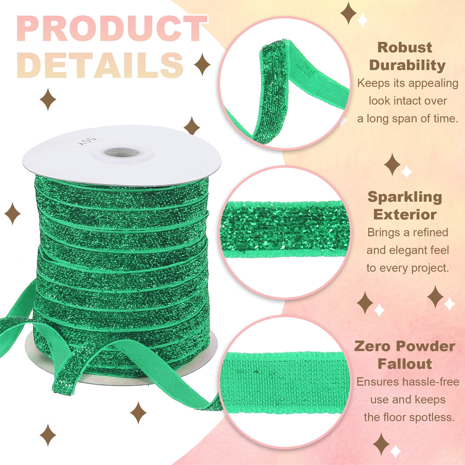 Uxcell Glitter Velvet Ribbon, Sparkly Fabric Metallic Ribbons Gift Wrapping Roll for Crafts Hair Bow Wreaths Decoration Grass Green