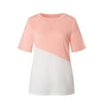 thumbnail image 3 of Femmes T-shirt Couleur Bloc Manches Courtes Top Manches Courtes Col Rond Chemisier, Rose, XXL, XXL, 3 of 5