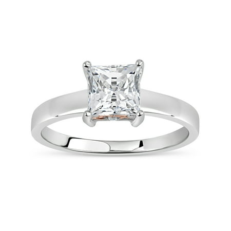 Gold Tone Cocktail Ring 6mm White Square Swarovski CZ Sterling Silver Two-Tone Rhodium and 18kt Rose Gold-Plated Filigree Sides Gradual Shank Ring ()