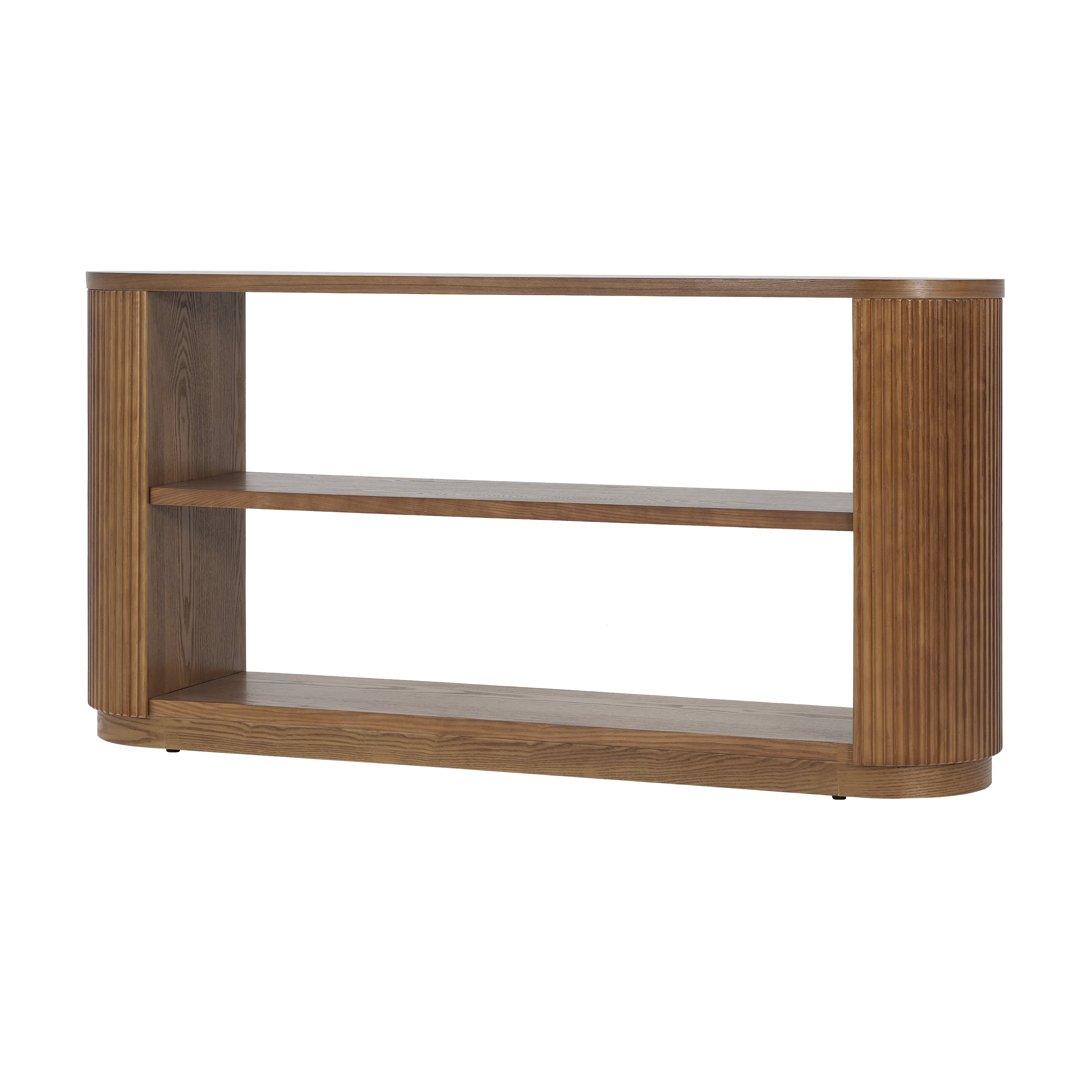 EUROCO 58" Modern Console Table, 3-Tier Sofa Table Behind Couch Accent Tables with Open Shelf & Elegant Wood Grain,Hallway Table for Living Room,Brown