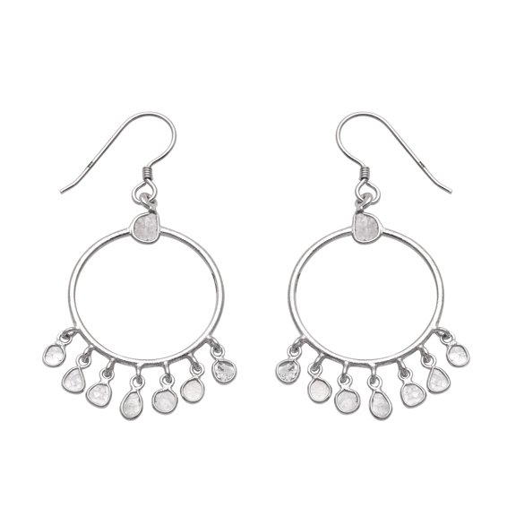 3.30 CTW Natural Diamond Polki 925 Sterling Silver Hanging Dangles Mother's Day Gift Earrings