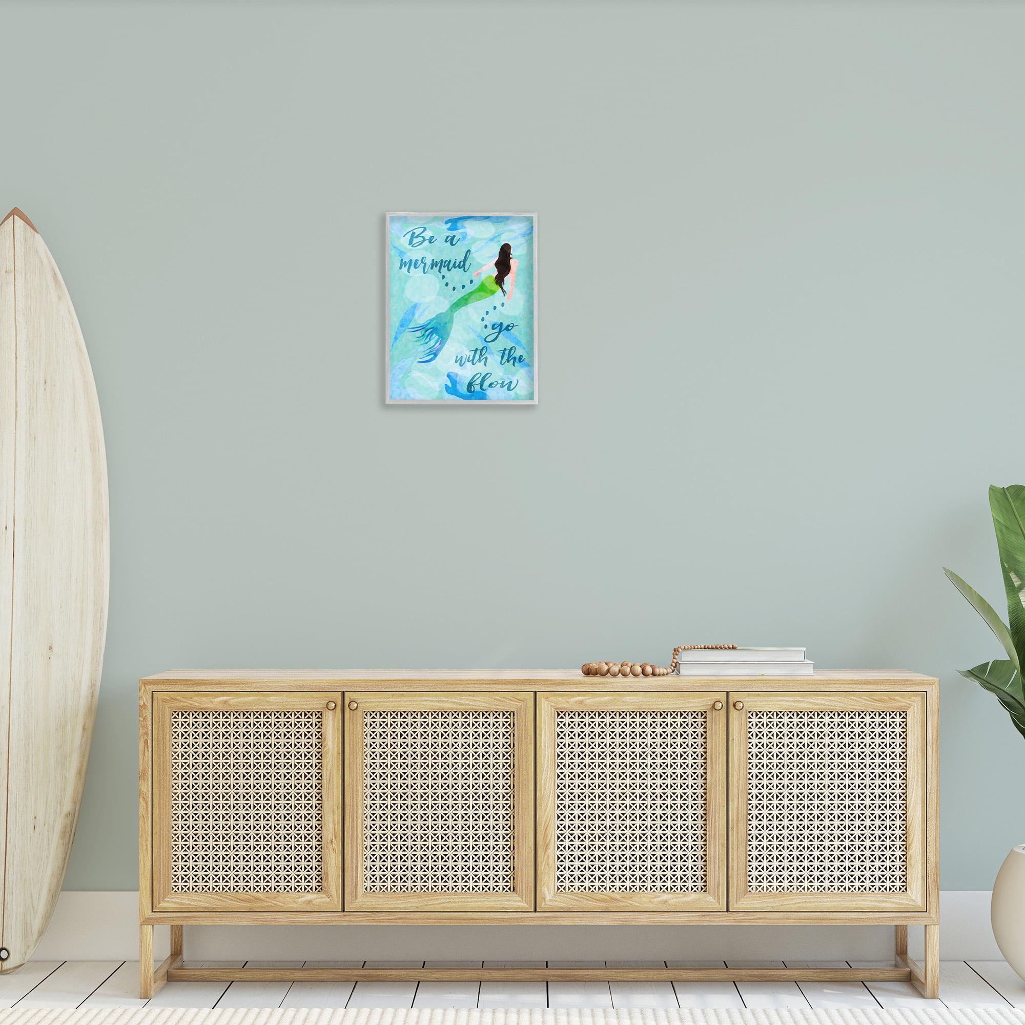 Stupell Industries Go With Flow Mermaid Abstract Painting Gray Framed Art Print Wall Art, 16 x 20