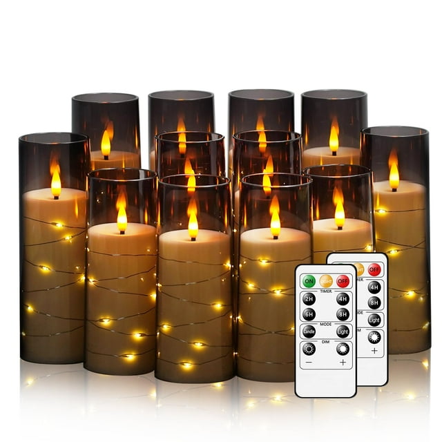 Velas LED sin llama Eebuss, 12 unidades, temporizador remoto