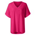 thumbnail image 5 of gakvbuo Summer Plus Size Summer Tops for Women Tops Dressy Casual Trendy V Neck T Shirts Rolled Short Sleeve Tie Dye Gradient Printed Side Split Blouse Tee, 5 of 6