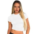thumbnail image 2 of Prolriy Women's T-Shirts, Lady's Summer Short Sleeved Solid Color Fashionable Simple Basic Round Neck T Shirt Tops for Women Trendy White M, 2 of 5