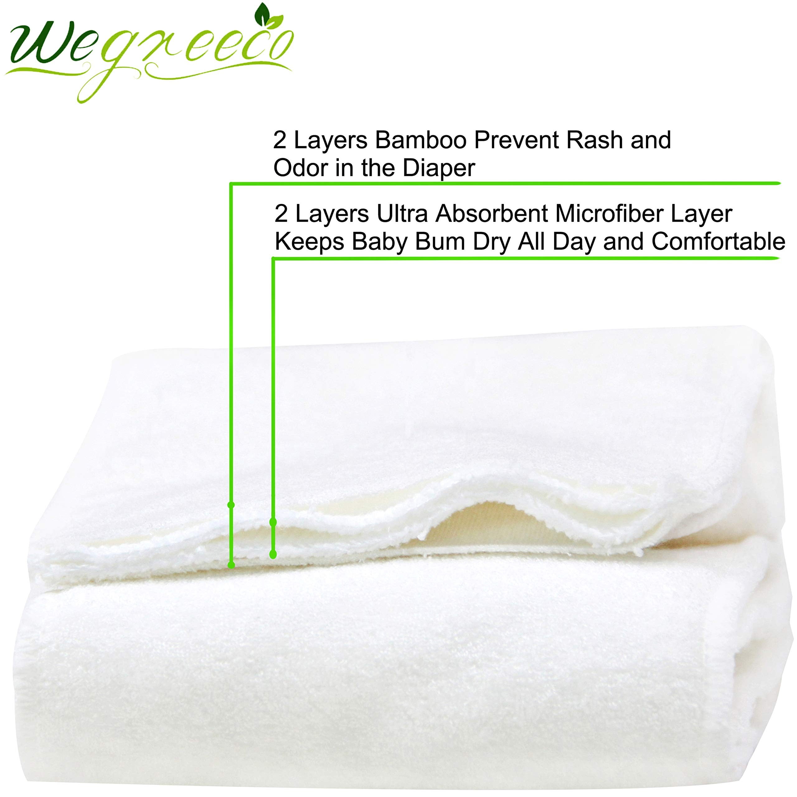 Wegreeco Reusable Soft 4 Layers 12 Pack Bamboo Charcoal Inserts for Baby Cloth Diaper,High Absorbing Washable Liners