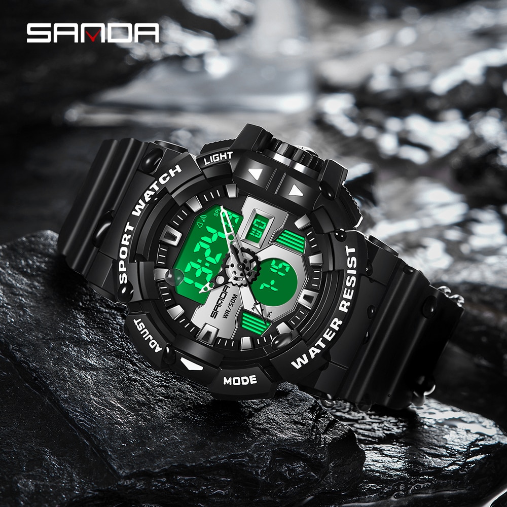 SANDA Watch for Men Digital Luminous Dial Casual Wrist Watches Rubber Strap  5Bar Waterproof Square Men's Clock Reloj Hombre 2022 - AliExpress