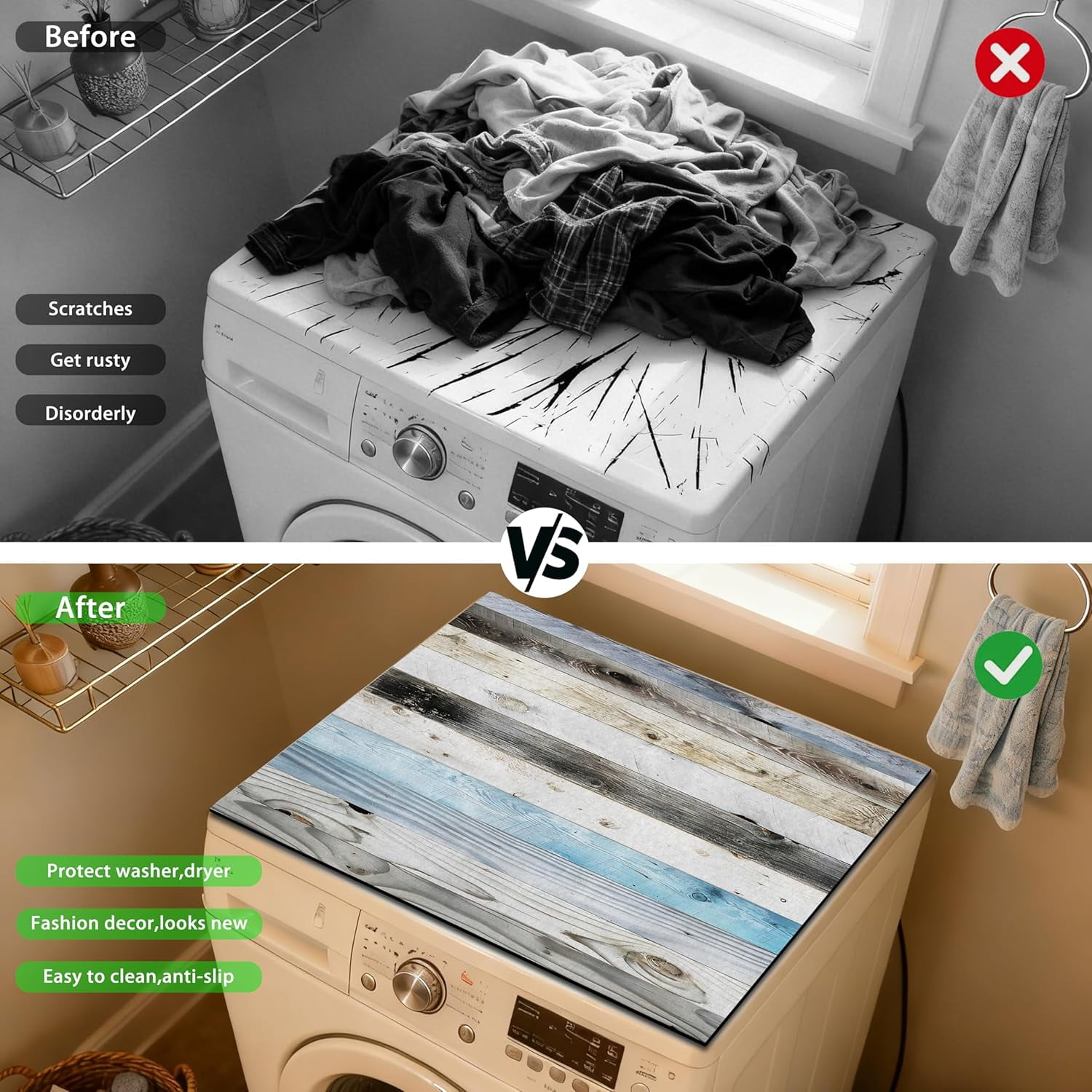 Washer and Dryer Covers for the Top 23.6" X 19.7", Washer and Dryer Top Protector Mat, Non Slip Washing Machine Dust Cover Pad for Laundry Room Kitchen Home Decor