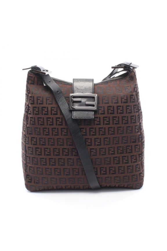Pre-Owned Fendi Zucchino Shoulder Bag/Handbag, Nylon and Leather, Women's, Brown/Black