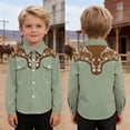 thumbnail image 2 of Boys Shirts Western Cowboy Print Button Down Long Sleeve Casual Top for Kids Youth Children Army Green 4 Years-5 Years, 2 of 4