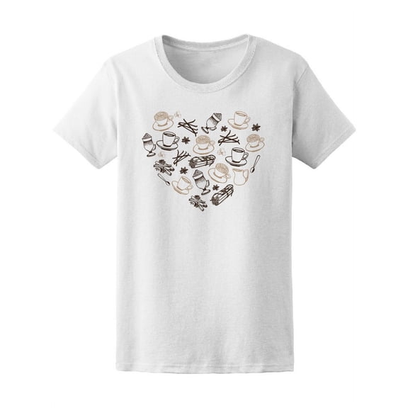 Coffee Shape Heart Cute Doodles T-Shirt Women -Image by Shutterstock, Female x-Large